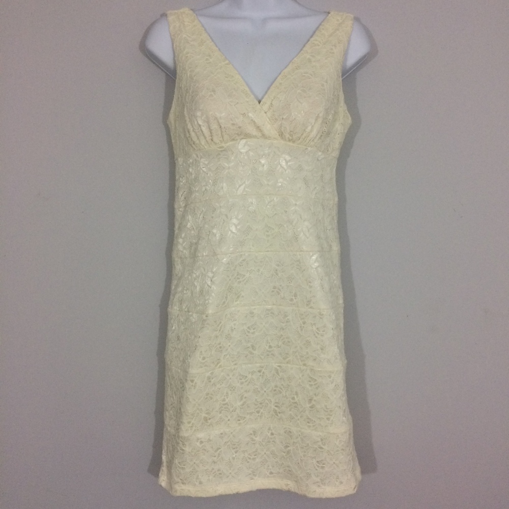 Valerie Bertinelli Sz 6 Ivory Floral Lace Dress - Picture 1 of 6